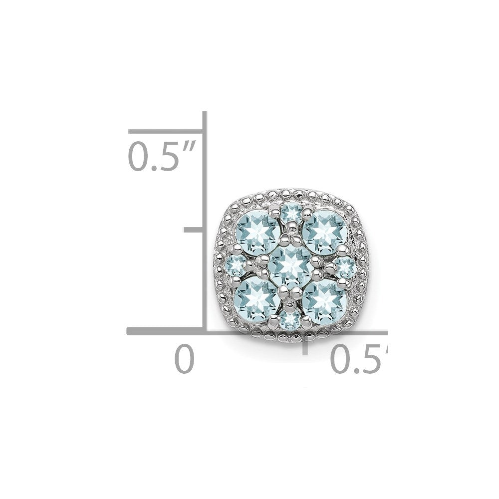 Sterling Silver Rhodium Plated Aquamarine Square Pendant Slide