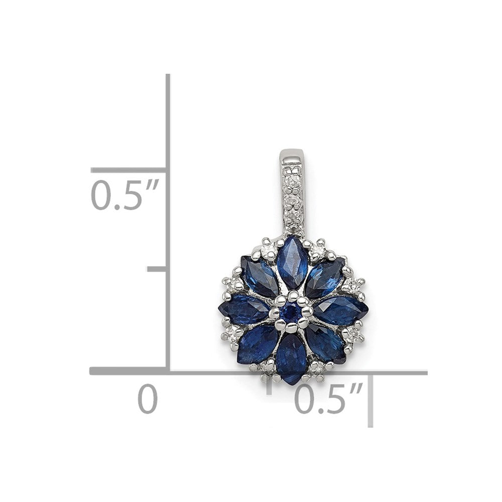 Sterling Silver Rhodium Plated Diamond & Sapphire Pendant