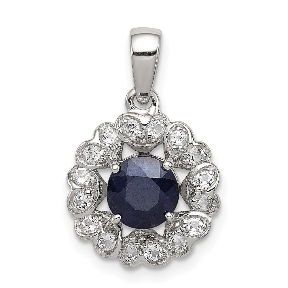 Sterling Silver Rhodium Plated White Topaz & Sapphire Pendant
