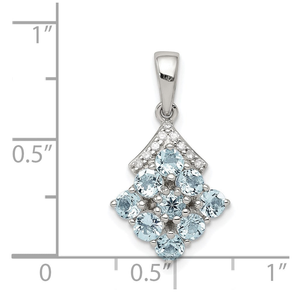 Sterling Silver Rhodium Plated Diamond & Aquamarine Pendant