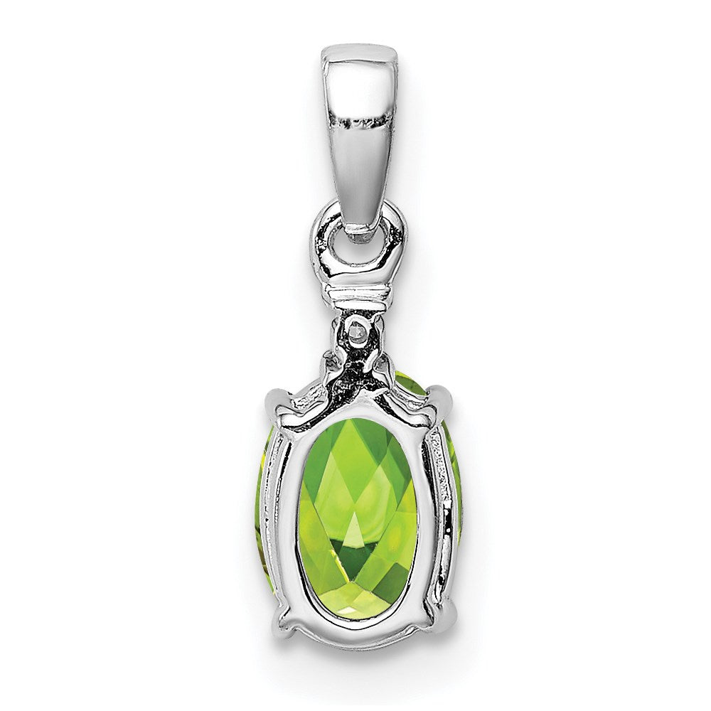 Sterling Silver Rhodium Plated Diamond and Peridot Oval Pendant