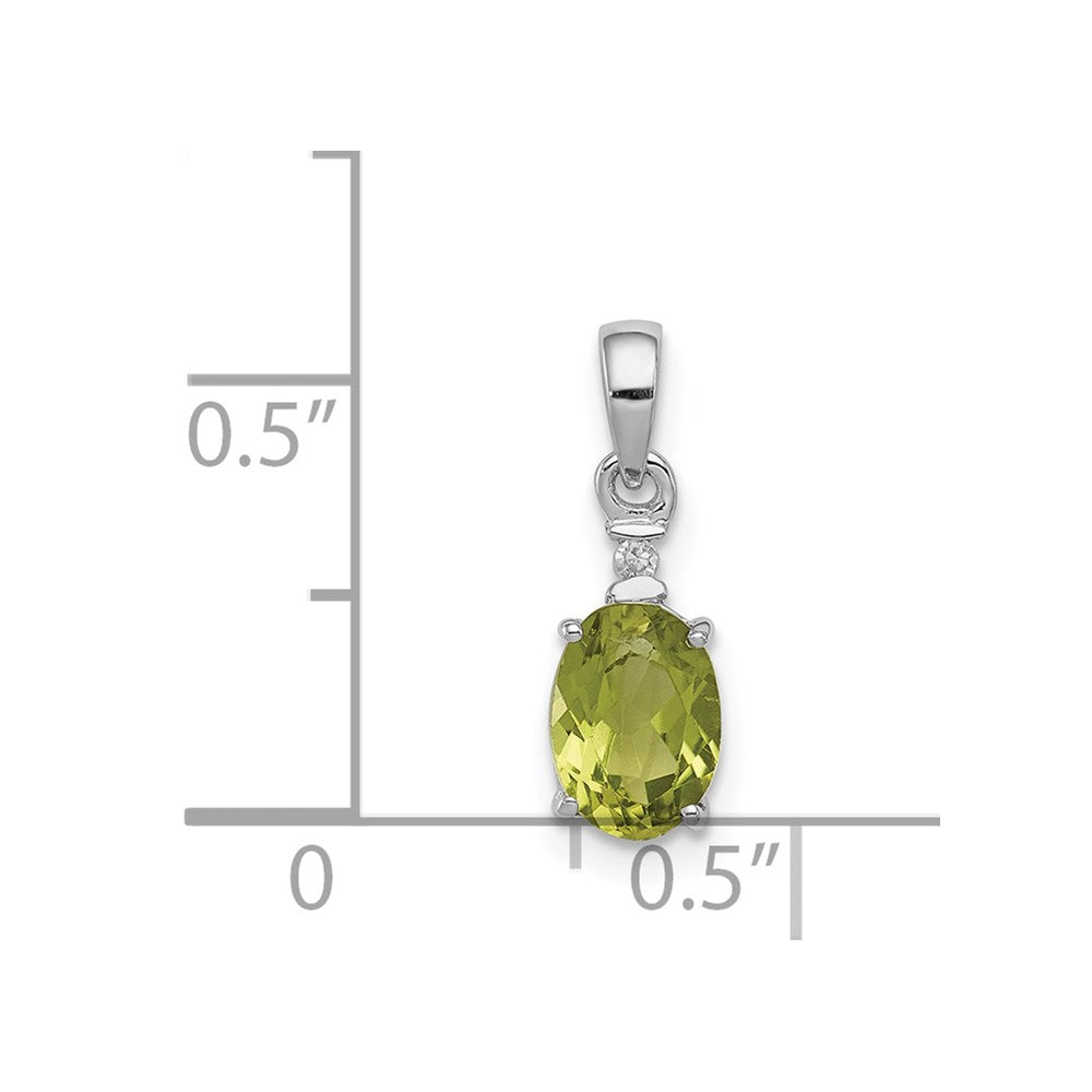 Sterling Silver Rhodium Plated Diamond and Peridot Oval Pendant