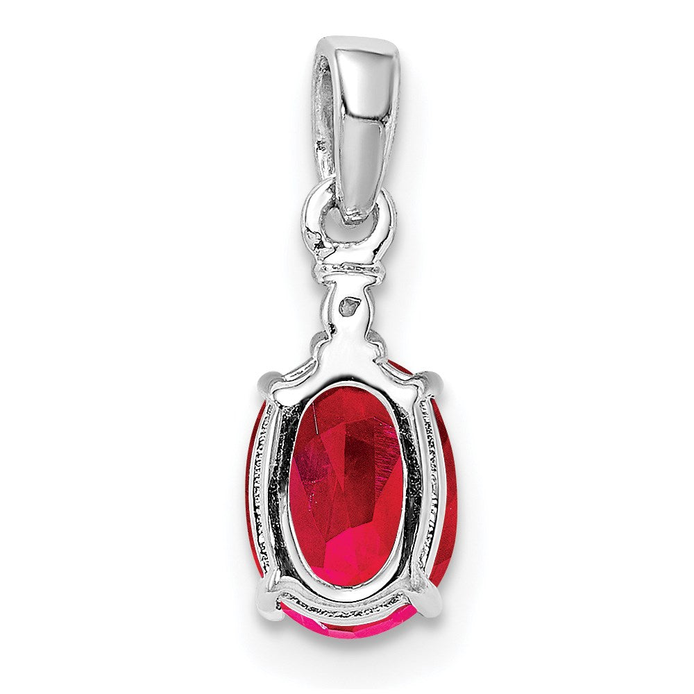 Sterling Silver Rhodium Plated Diamond & Ruby Oval Pendant