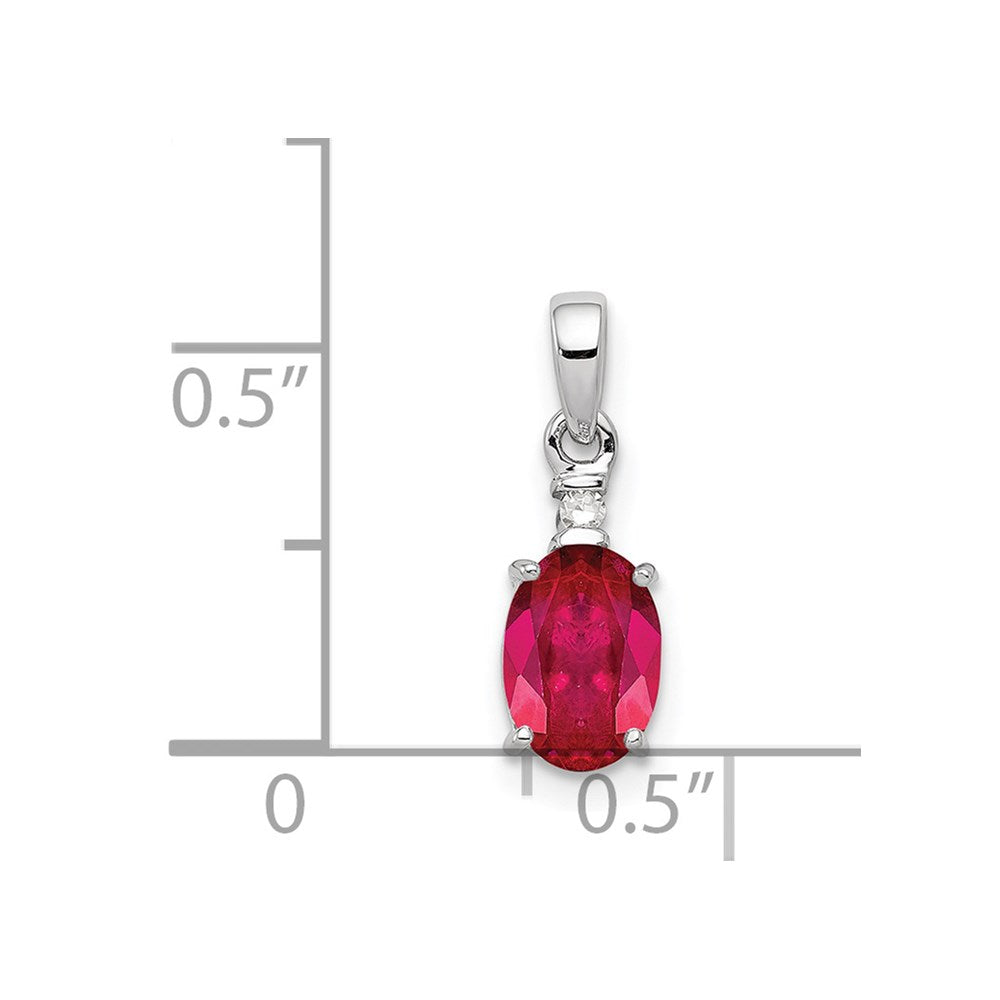 Sterling Silver Rhodium Plated Diamond & Ruby Oval Pendant