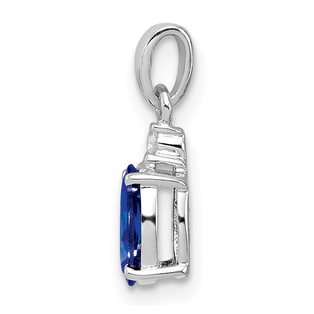 Sterling Silver Rhodium Plated Diamond & Sapphire Oval Pendant