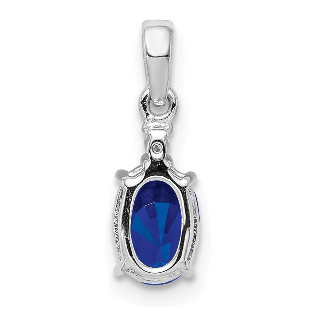 Sterling Silver Rhodium Plated Diamond & Sapphire Oval Pendant