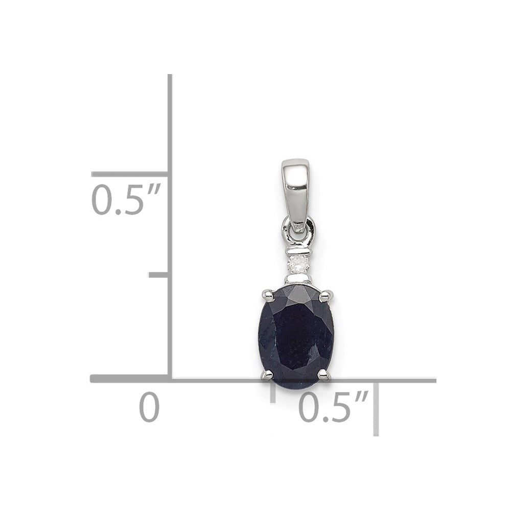 Sterling Silver Rhodium Plated Diamond & Sapphire Oval Pendant