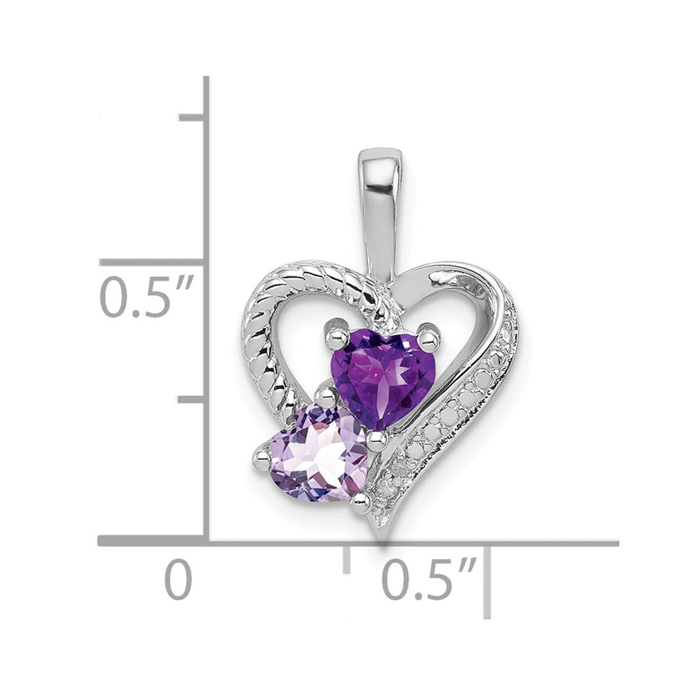 Sterling Silver Rhodium Plated Amethyst Pink Quartz and Diamond Pendant