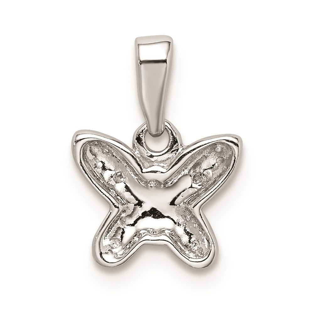 Sterling Silver Rhodium Plated Diamond Butterfly Pendant