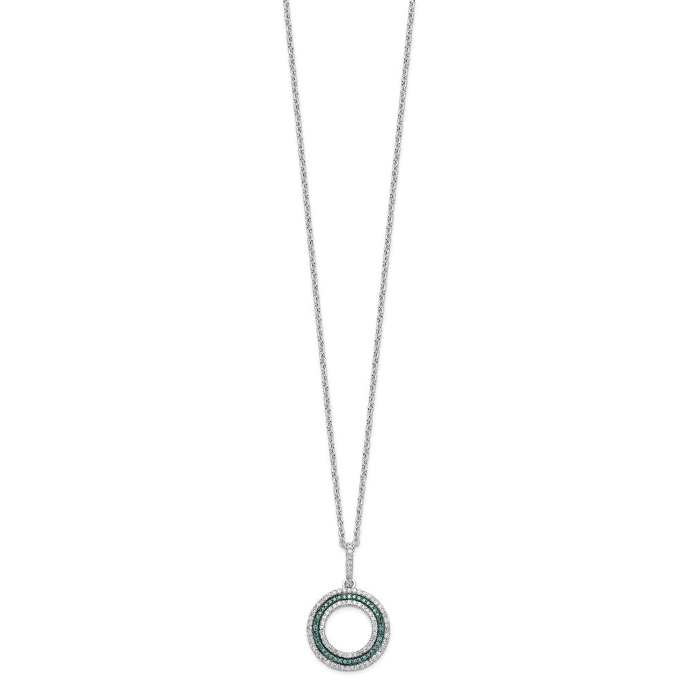 White Night Sterling Silver Rhodium-plated Blue and White Diamond Circle 18 inch Necklace with 2 Inch Extender