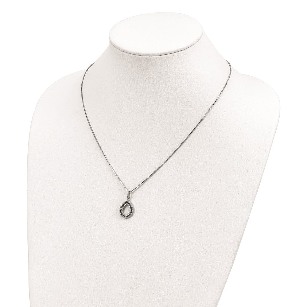 White Night Sterling Silver Rhodium-plated Blue and White Diamond Teardrop 18 Inch Necklace with 2 Inch Extender