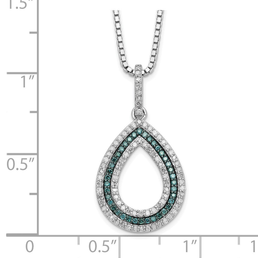 White Night Sterling Silver Rhodium-plated Blue and White Diamond Teardrop 18 Inch Necklace with 2 Inch Extender