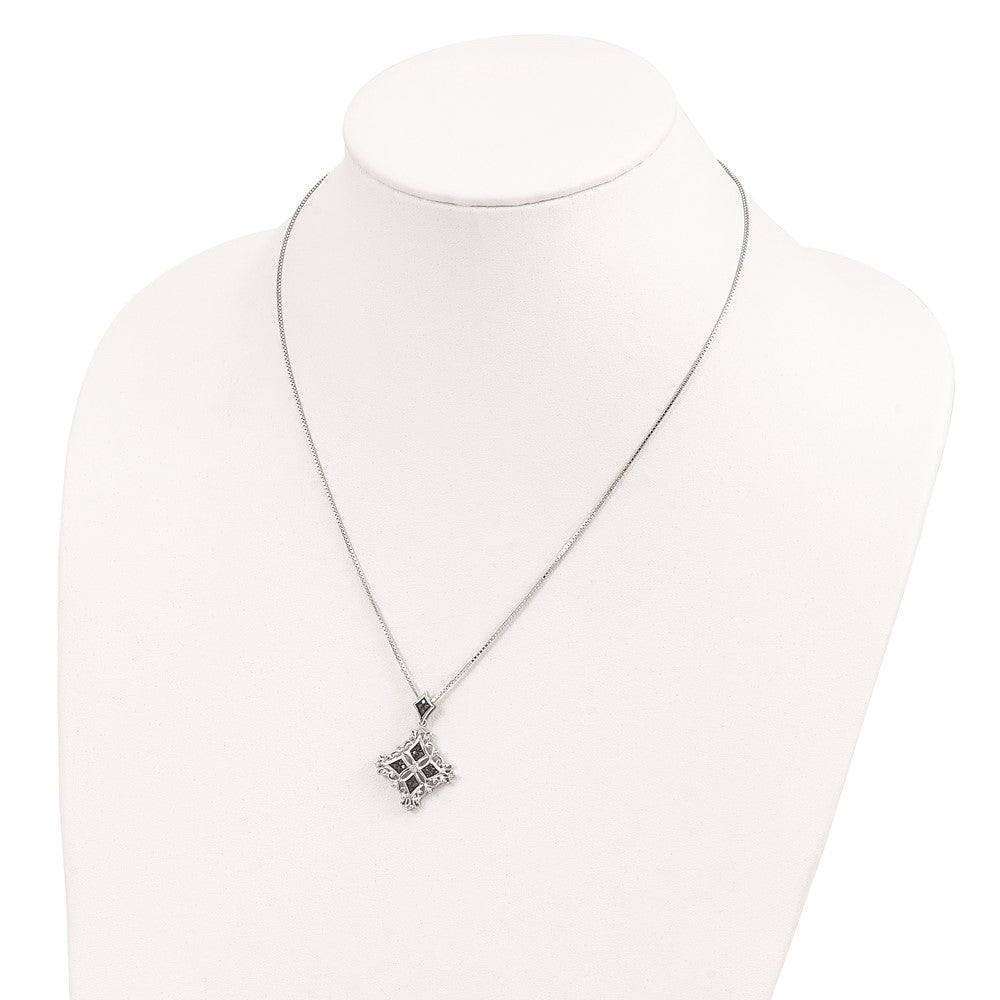 White Night Sterling Silver Rhodium-plated Black and White Diamond 18 Inch Necklace with 2 Inch Extender