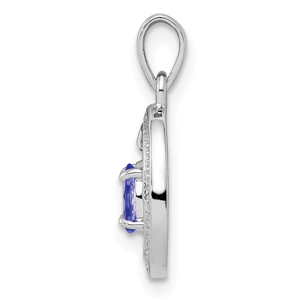 Sterling Silver Rhodium Plated Diamond and Tanzanite Oval Pendant