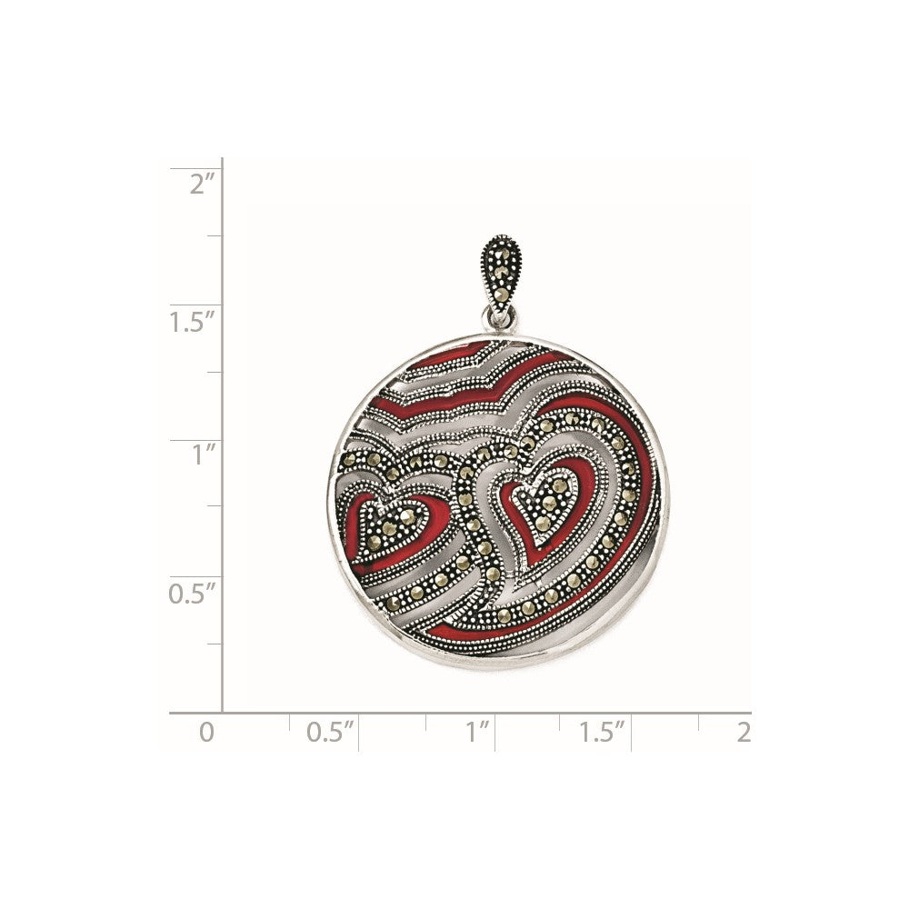 Sterling Silver Marcasite & Red Epoxy Heart Pendant