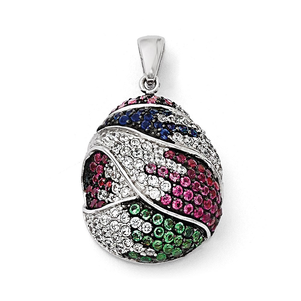 SS Black Rhodium Blue/Grn Glass Lt & Drk Synth. Ruby & CZ Pendant