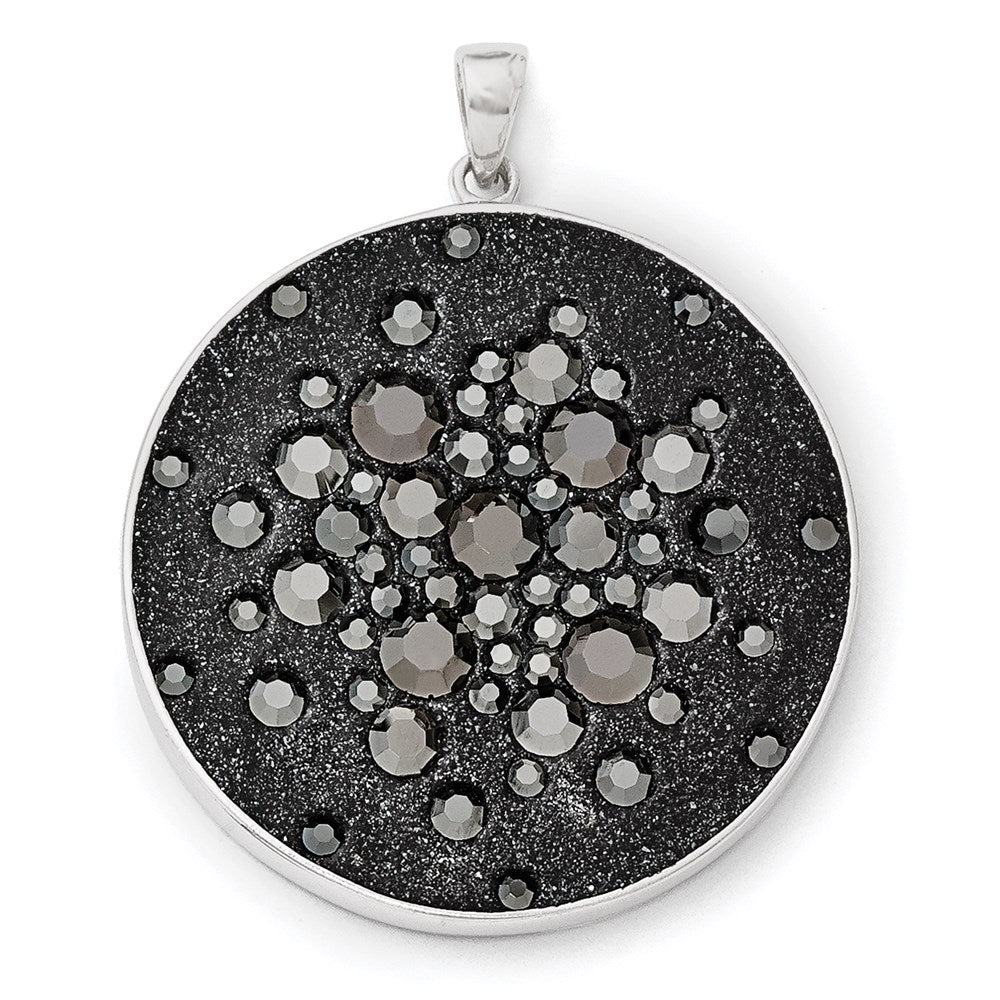 Sterling Silver Rhodium Black Clay & Preciosa Crystal Round Pendant