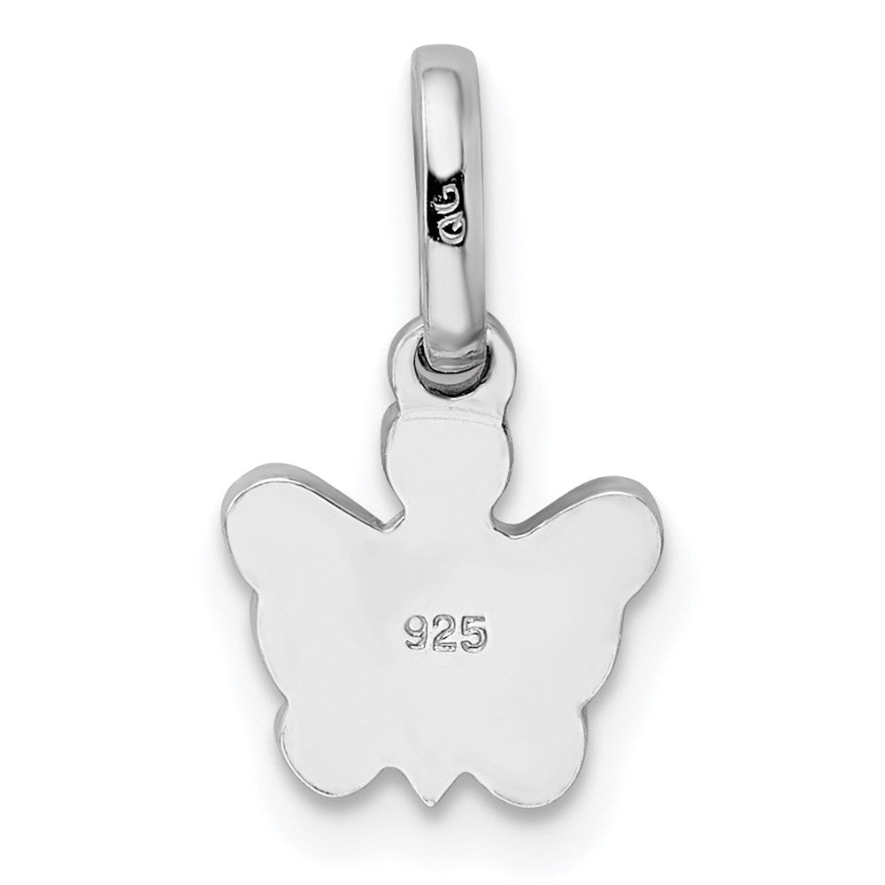 Sterling Silver Rhodium-plated Pink Enameled Butterfly Children's Pendant