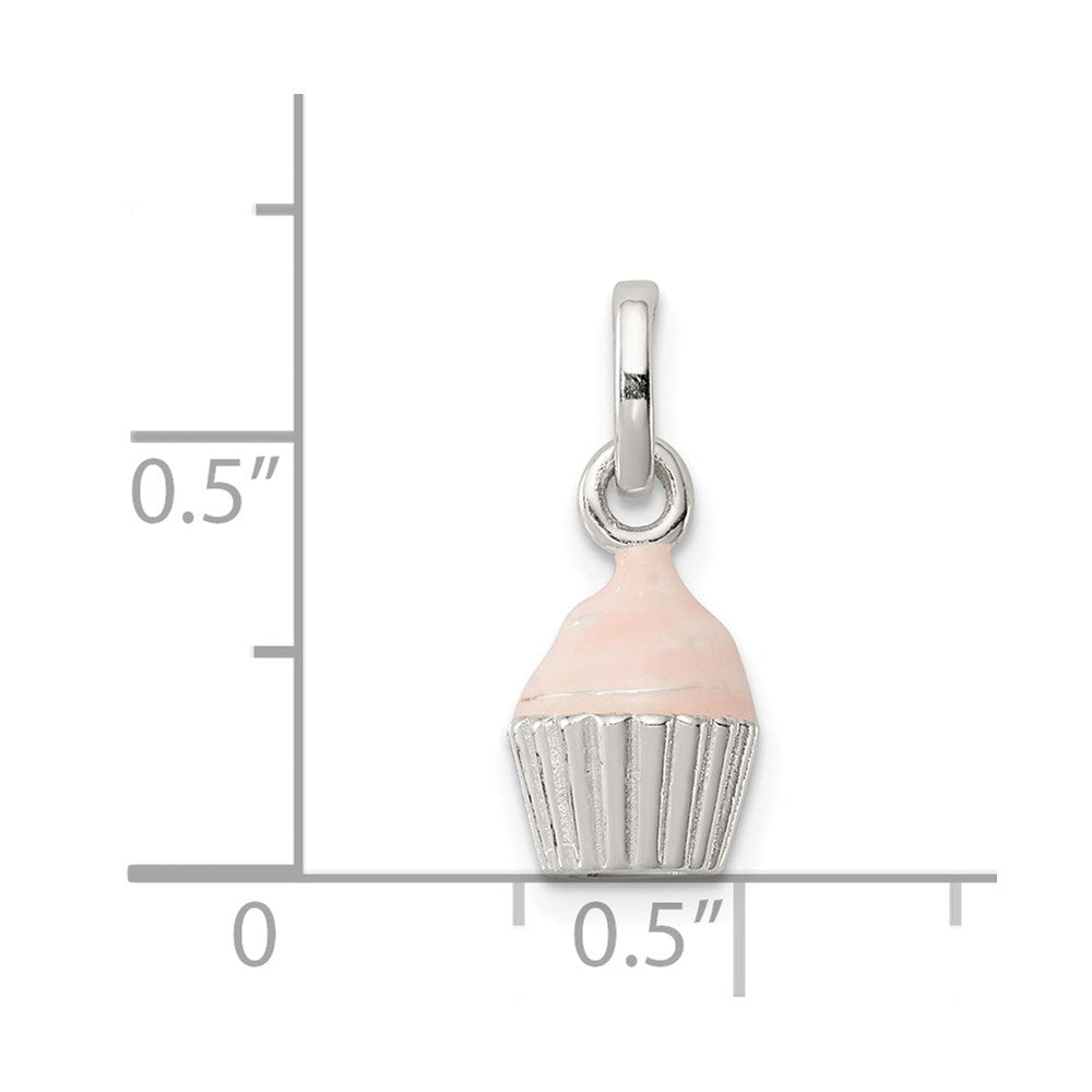 Sterling Silver Polished & Pink Enameled Cupcake Children's Pendant