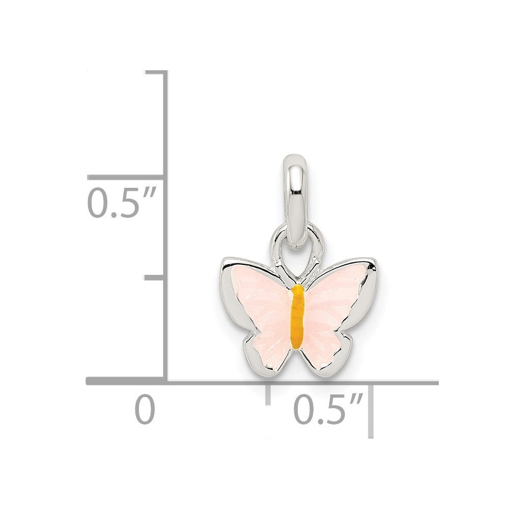Sterling Silver Polished Pink/Orange Enamel Butterfly Children's Pendant