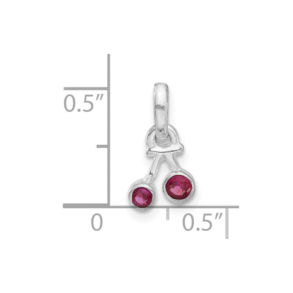 Sterling Silver Synthetic Ruby Cherry Kid's Pendant