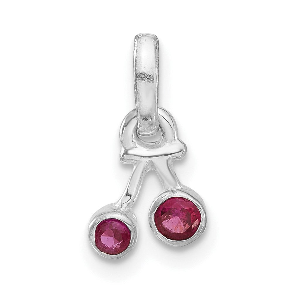 Sterling Silver Synthetic Ruby Cherry Kid's Pendant