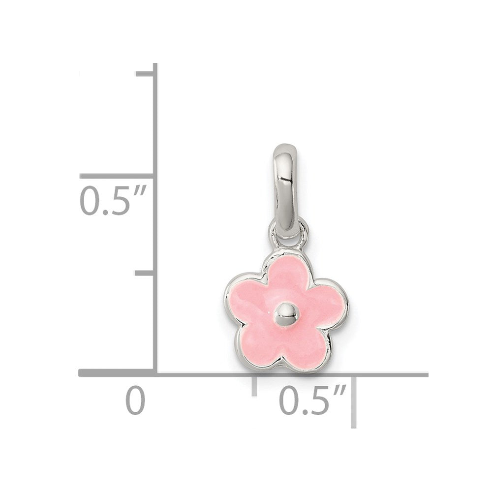 Sterling Silver Polished Pink Enameled Flower Children's Pendant