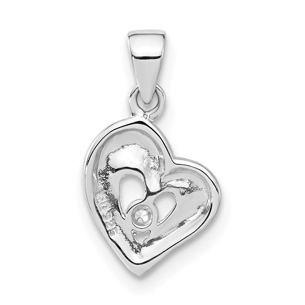 Sterling Silver Polished & Satin CZ Open Heart Pendant