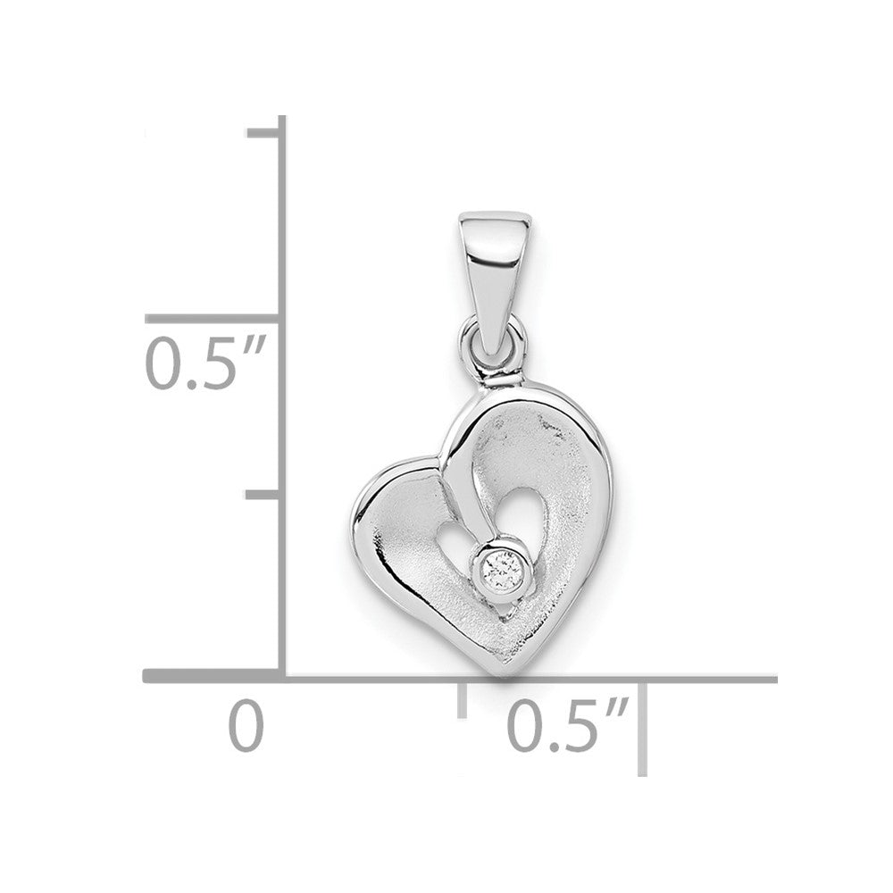 Sterling Silver Polished & Satin CZ Open Heart Pendant