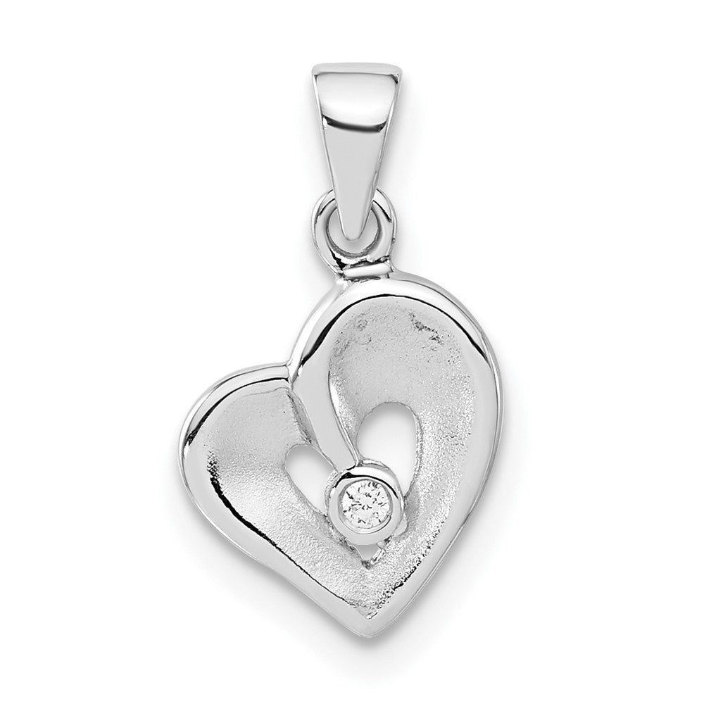 Sterling Silver Polished & Satin CZ Open Heart Pendant