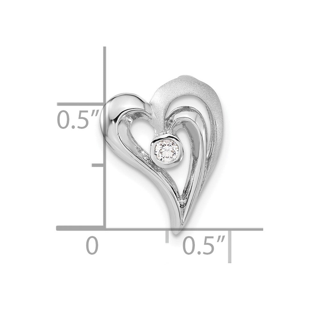 Sterling Silver Polished & Satin CZ Heart Chain Slide