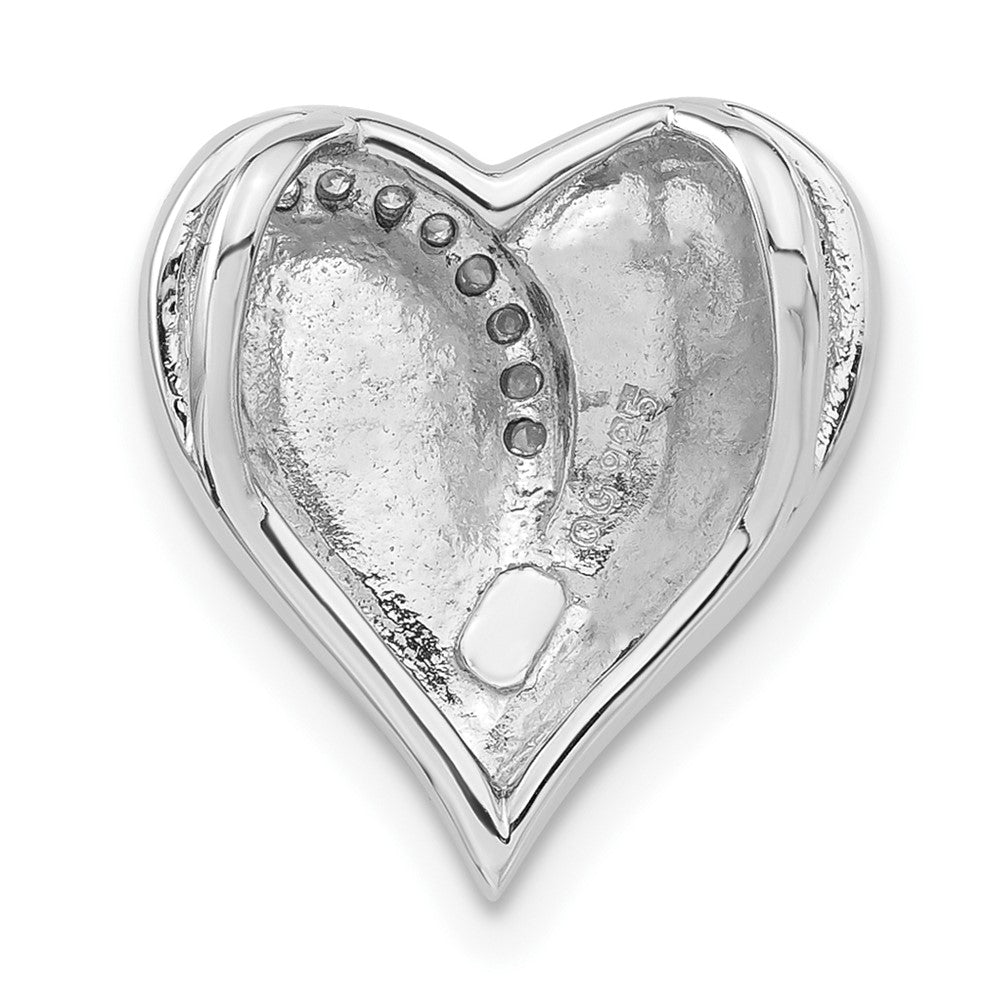Sterling Silver Polished & Textured CZ Heart Chain Slide Pendant