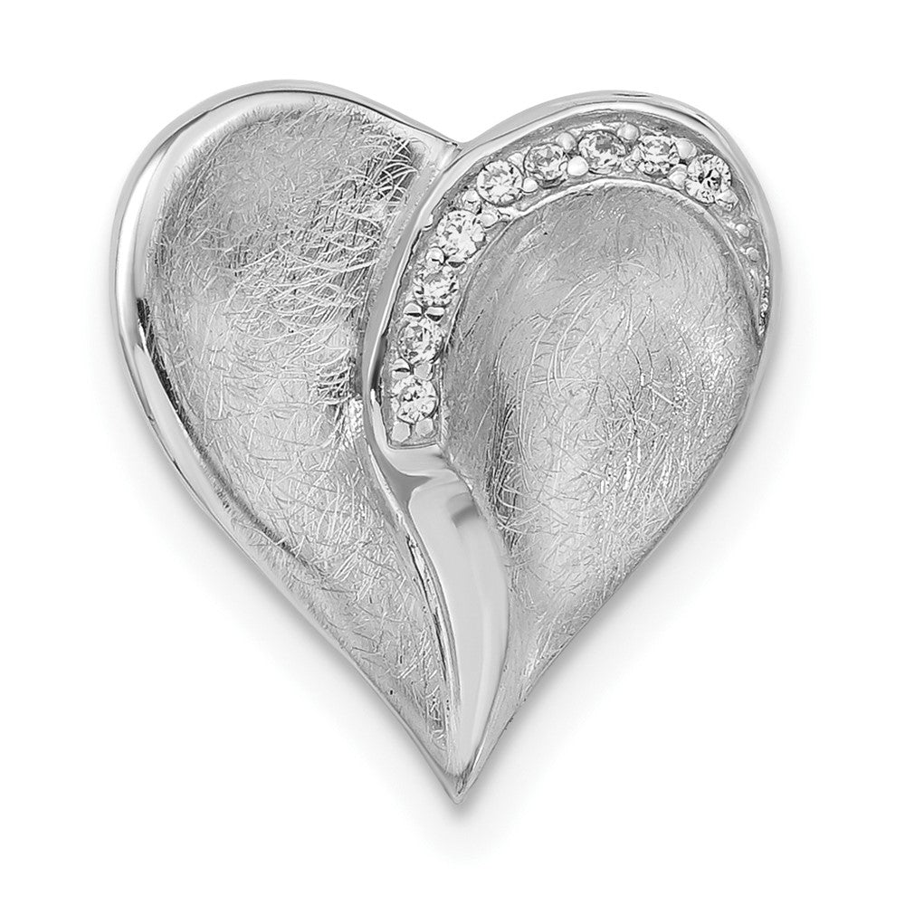 Sterling Silver Polished & Textured CZ Heart Chain Slide Pendant