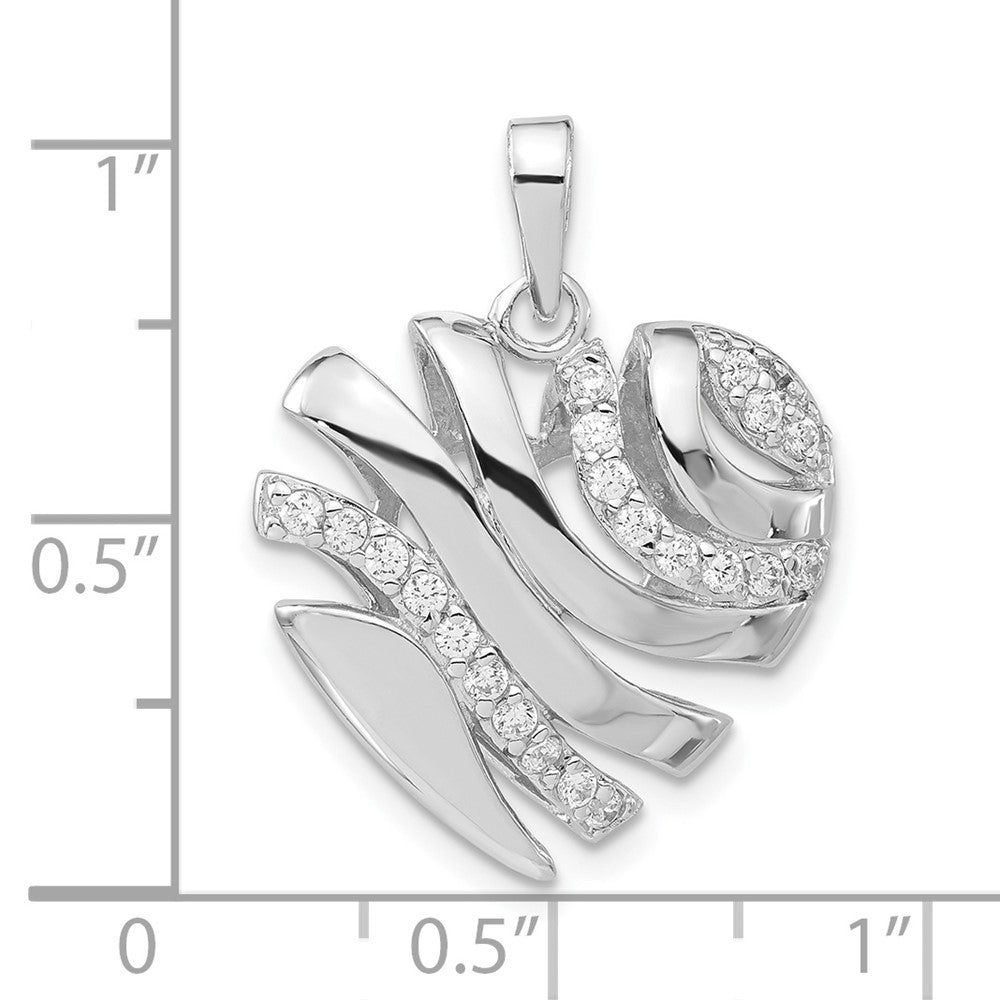 Sterling Silver Polished CZ Cut-out Hollow Heart Pendant
