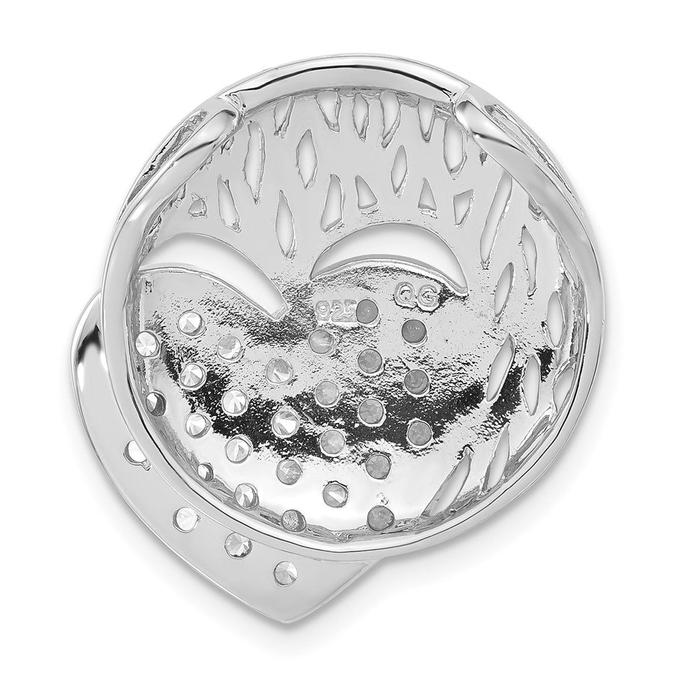 Sterling Silver Polished & Brushed CZ Heart Circle Slide