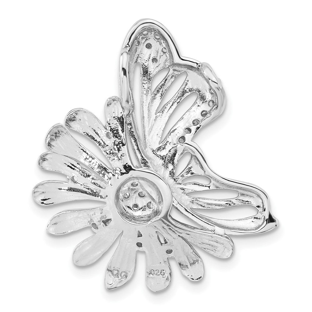 Sterling Silver Polished & Satin CZ Flower Butterfly Slide