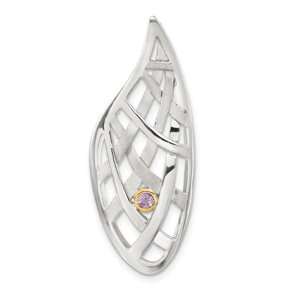 Sterling Silver & Gold-plated Satin & Polished Amethyst Teardrop Criss Cross Slide Pendant