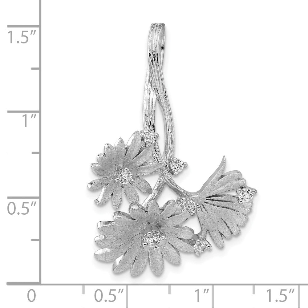 Sterling Silver Polished And Satin CZ Flowers Slide