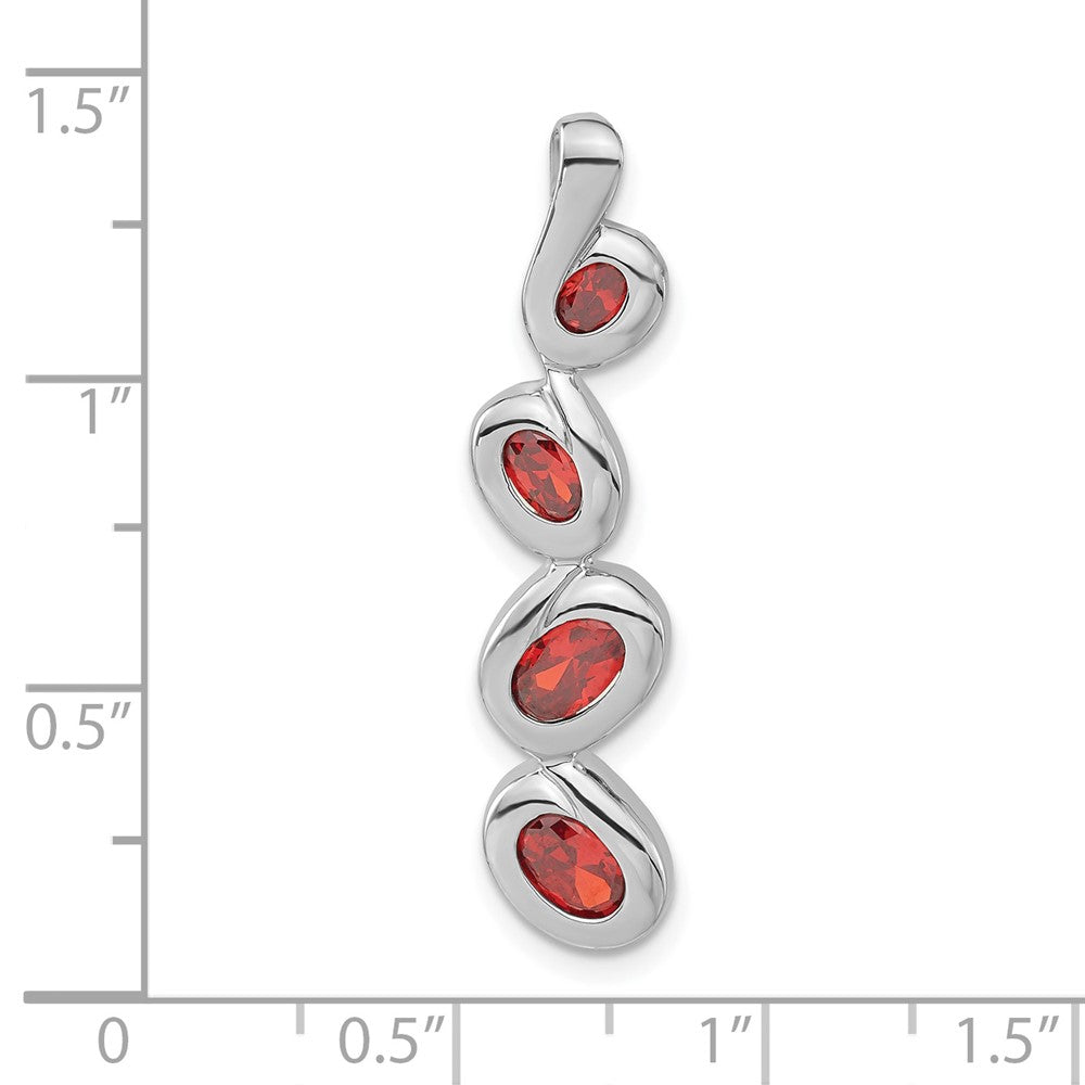 Sterling Silver Polished Red CZ Oval Dangle Slide Pendant