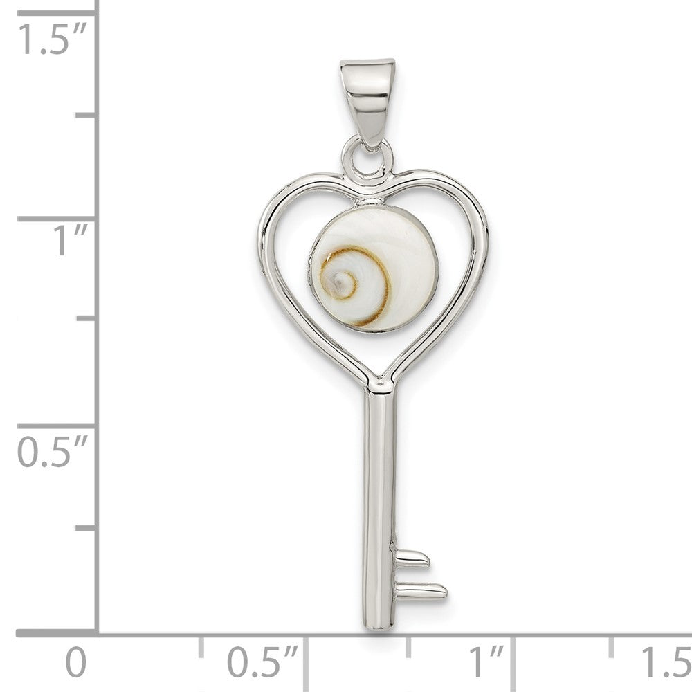 Sterling Silver Polished Shiva Eye in Heart Key Pendant