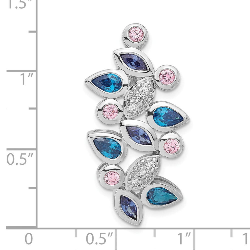 Sterling Silver Polished Pink, Blue & Clear CZ Slide Pendant