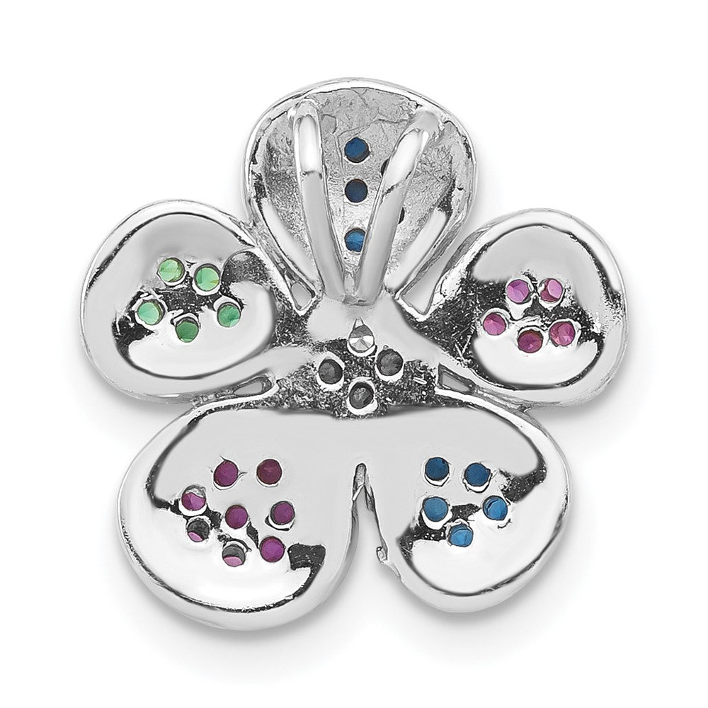 Sterling Silver Black Rhodium Synthetic Stones & CZ Flower Slide Pendant