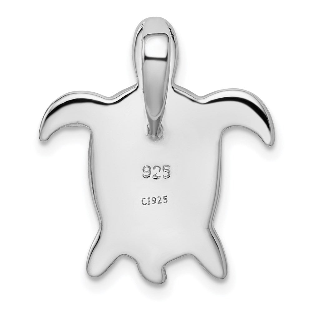 Sterling Silver Rhodium-plated Polished Created Blue Opal Turtle Slide