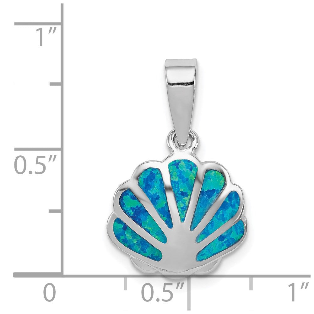 Sterling Silver Rhodium-plated Polished Created Blue Opal Oyster Pendant