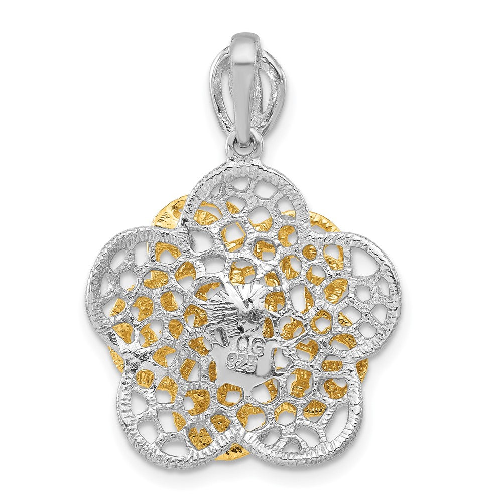 Sterling Silver Rhodium-plated Gold-tone Flower Slide Pendant