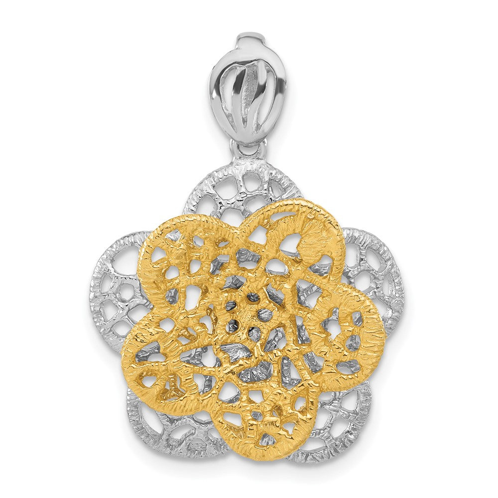 Sterling Silver Rhodium-plated Gold-tone Flower Slide Pendant