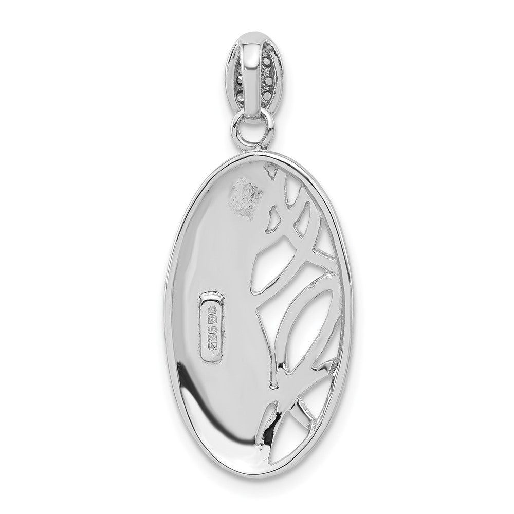 Sterling Silver Polished & Satin CZ Oval Chain Slide Pendant