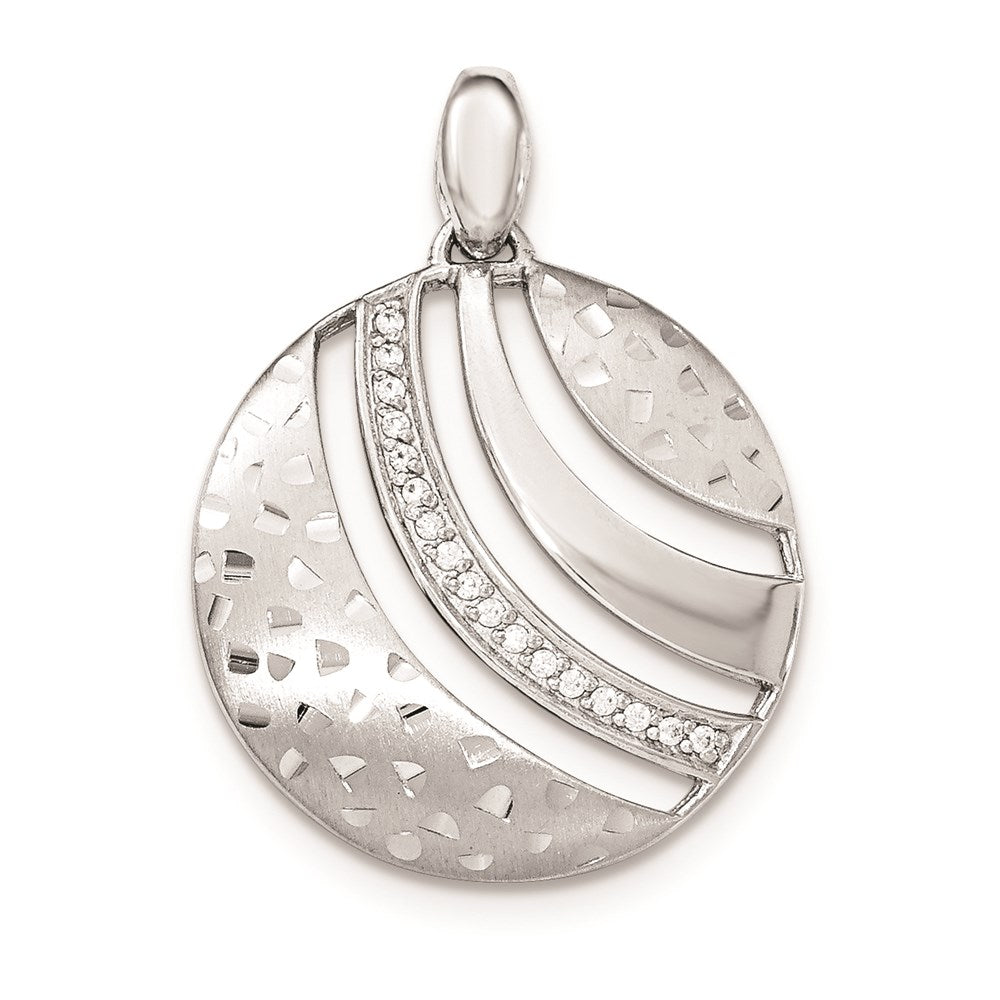 Sterling Silver Polished and Textured w/ CZ Pendant