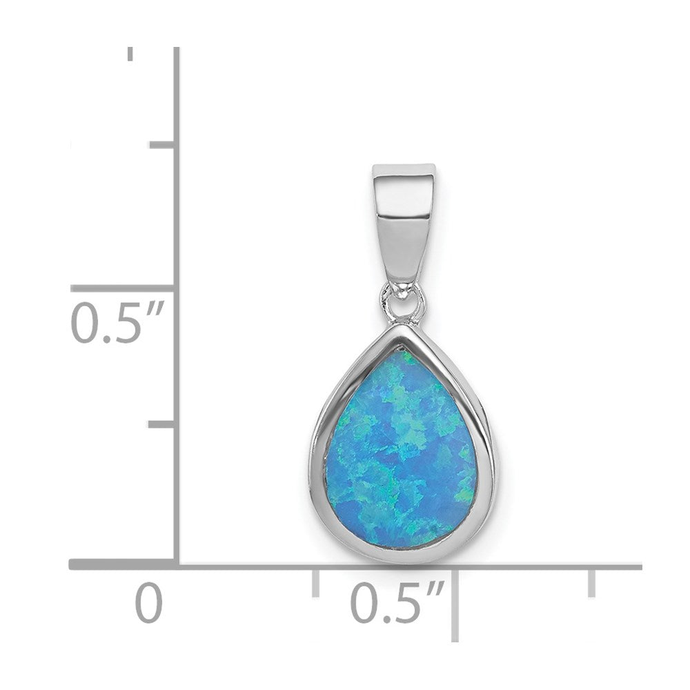 Sterling Silver Rhod-plated Lab Created Opal Teardrop Pendant