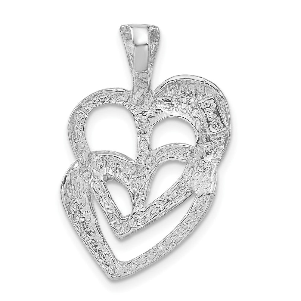 Sterling Silver Polished & Textured Hearts Pendant